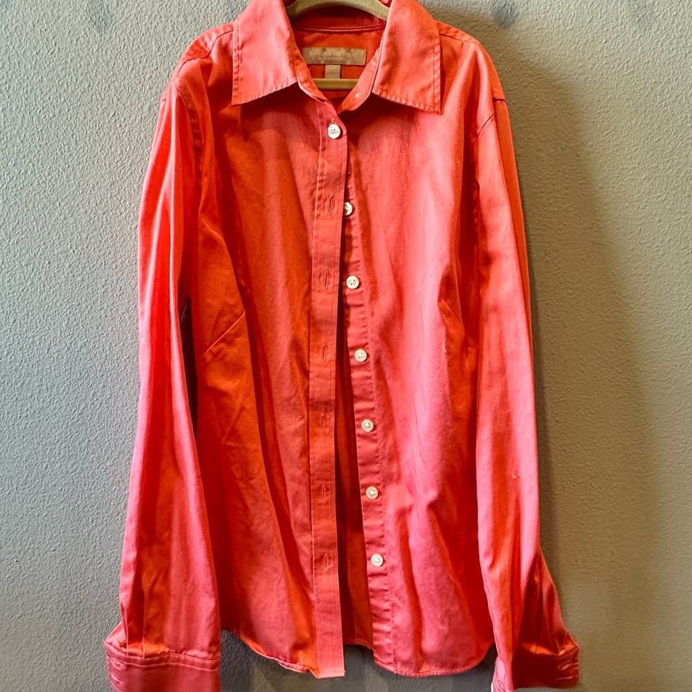 Womens Non-Iron Coral Button-Up Shirt